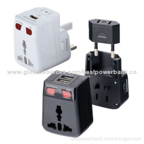 New Brand CE/RoHS/FCC/SGS 2 USB Ports Multi Nation Universal Power Adapters, UK/US/AU/EU Multi-plug